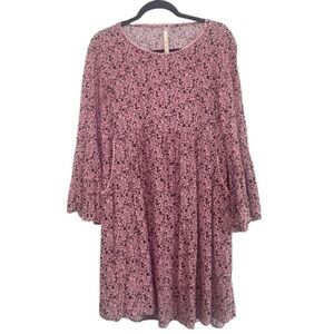 Uncle Frank Pink Animal Print Dress With Pockets and Wide Bell Sleeves
